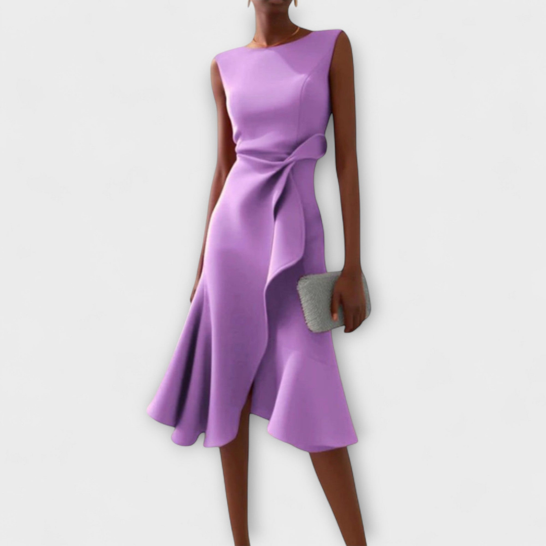 Scarlett | Women's Stretch Sleeveless Draped Knot Ruffle Midi Dress Carol & Margaret Wilmington