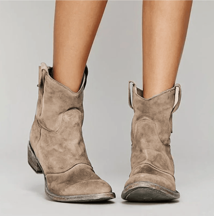 Women's western ankle boots with V-collar and side zip