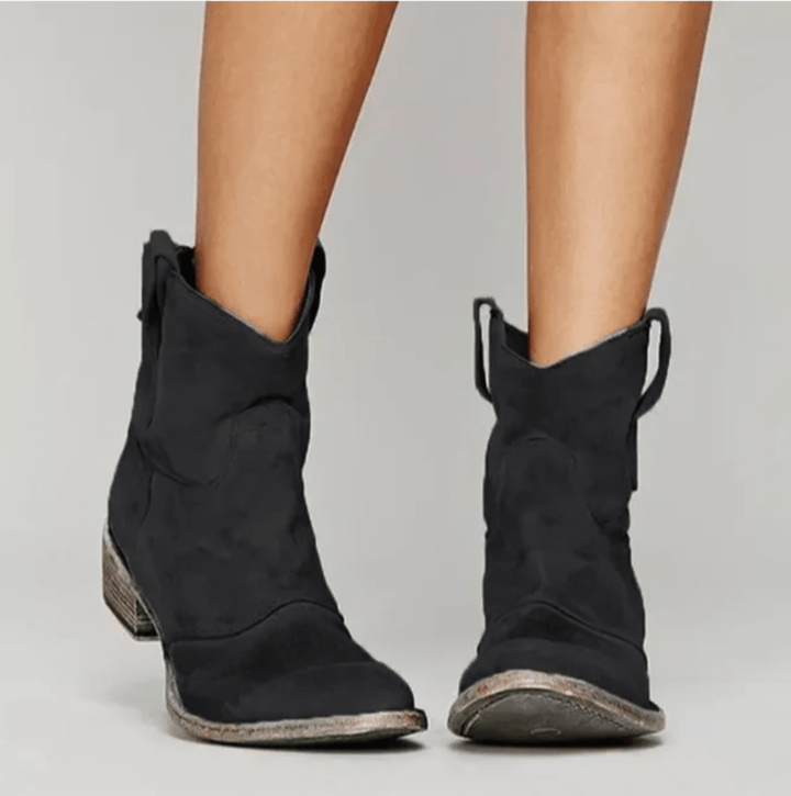 Women's western ankle boots with V-collar and side zip