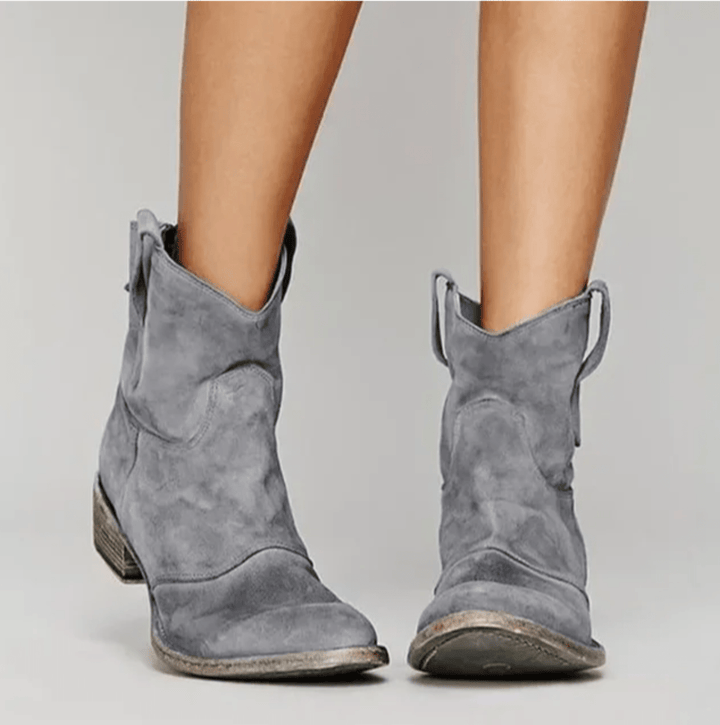 Women's western ankle boots with V-collar and side zip