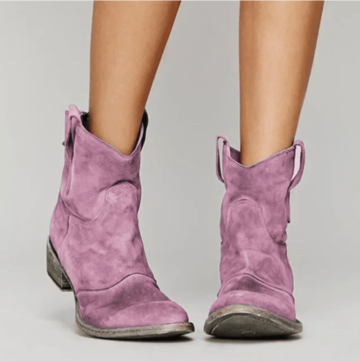 Women's western ankle boots with V-collar and side zip