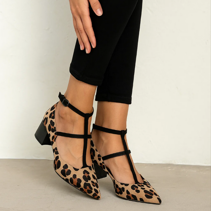 Vivienne | Leopard Strap Ballet Heels