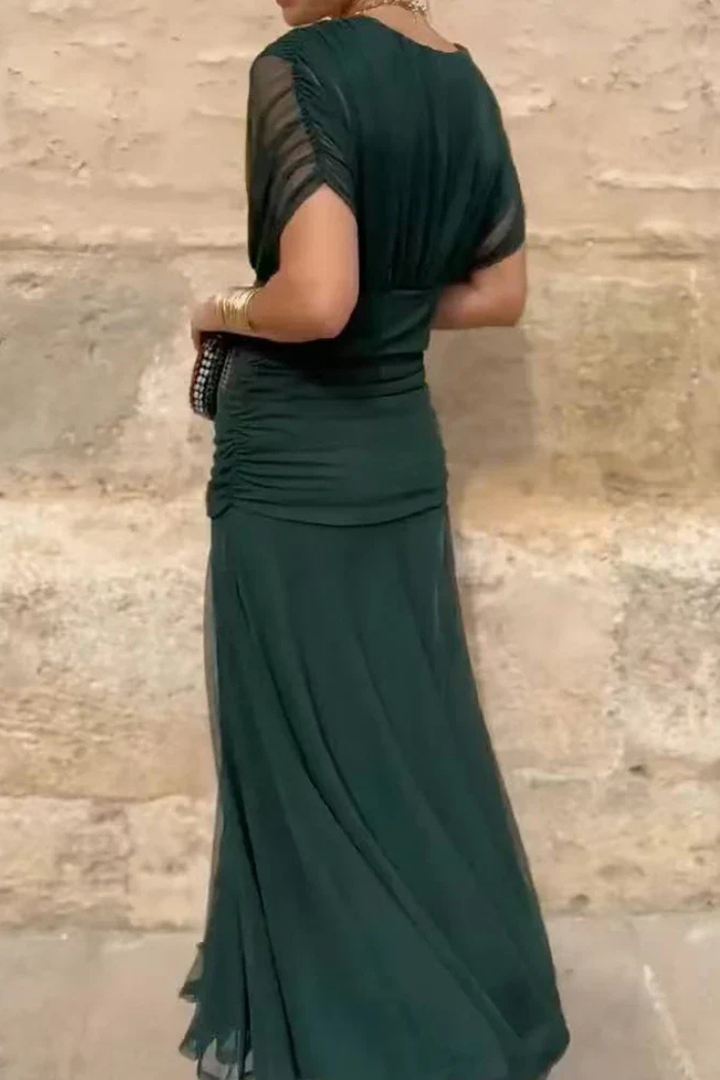 Selene | Women's Chiffon Off-Shoulder Ruched Twist-Front Midi Dress Carol & Margaret Wilmington
