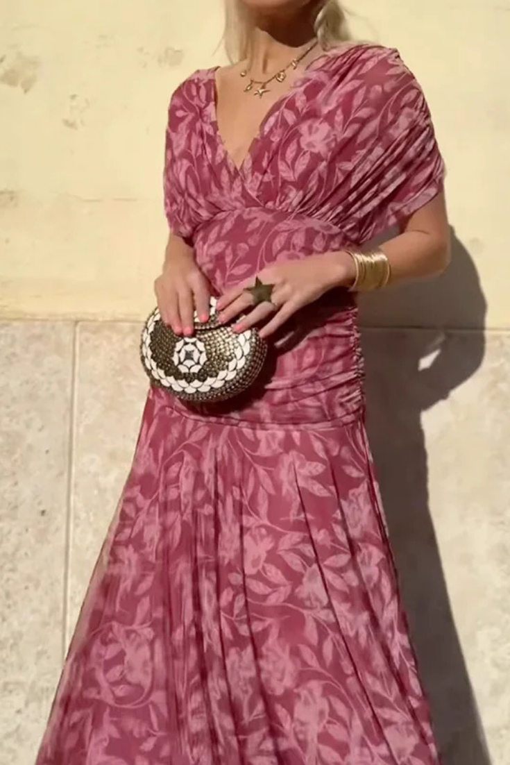 Selene | Women's Chiffon Off-Shoulder Ruched Twist-Front Midi Dress Carol & Margaret Wilmington