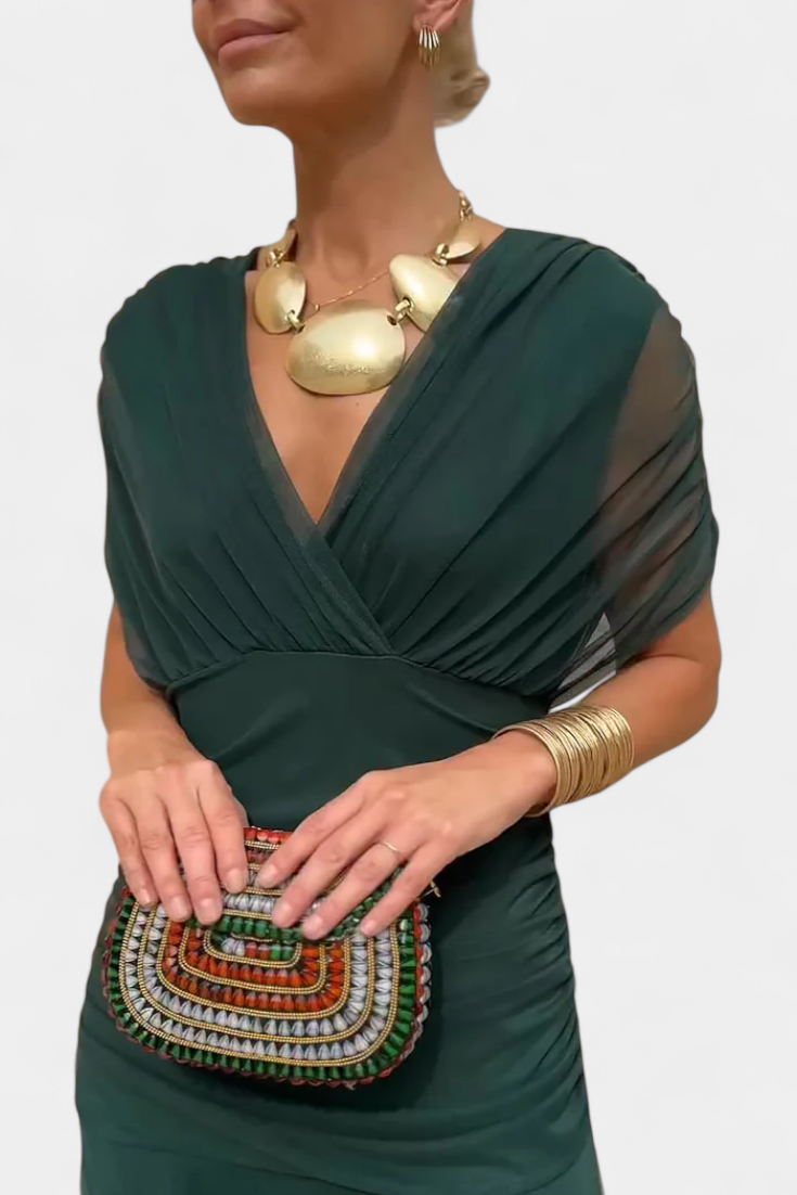 Selene | Women's Chiffon Off-Shoulder Ruched Twist-Front Midi Dress Carol & Margaret Wilmington