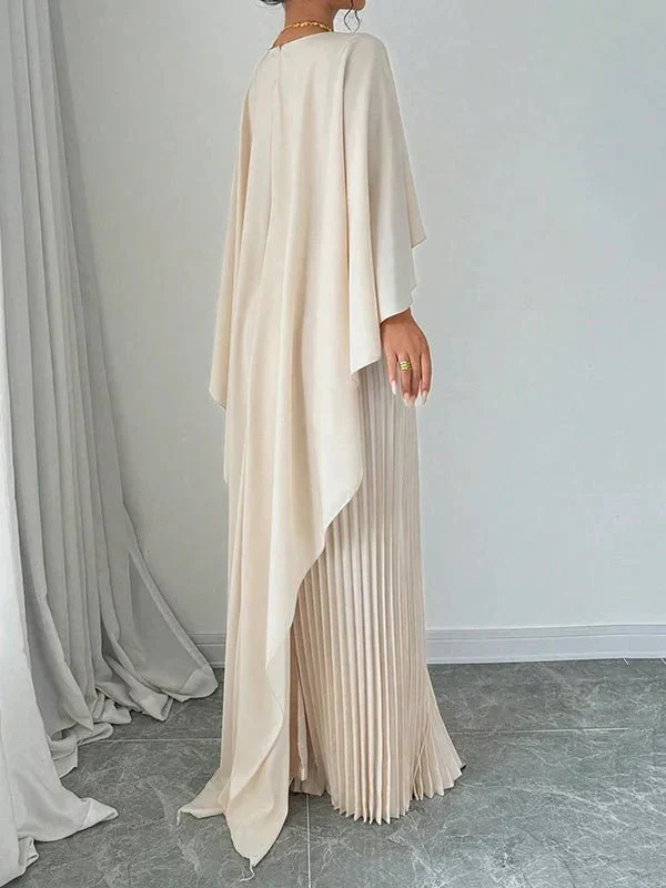 Serene | Women's Elegant Satin Cape Pleated Maxi Dress Carol & Margaret Wilmington