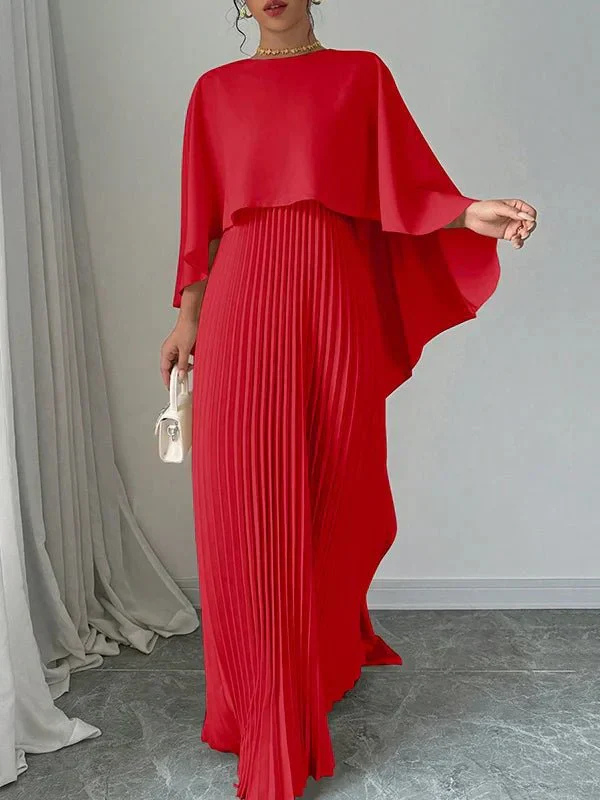 Serene | Women's Elegant Satin Cape Pleated Maxi Dress Carol & Margaret Wilmington