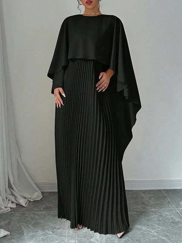 Serene | Women's Elegant Satin Cape Pleated Maxi Dress Carol & Margaret Wilmington