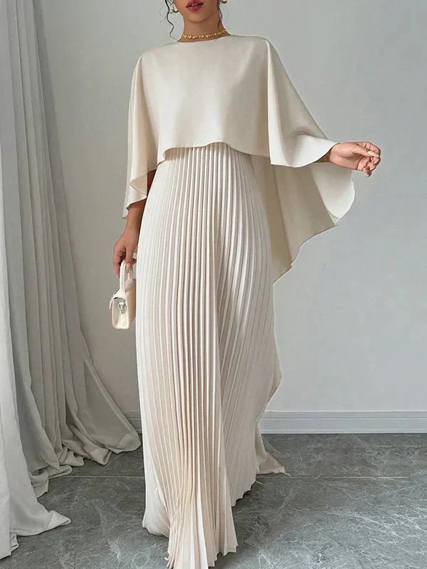 Serene | Women's Elegant Satin Cape Pleated Maxi Dress Carol & Margaret Wilmington
