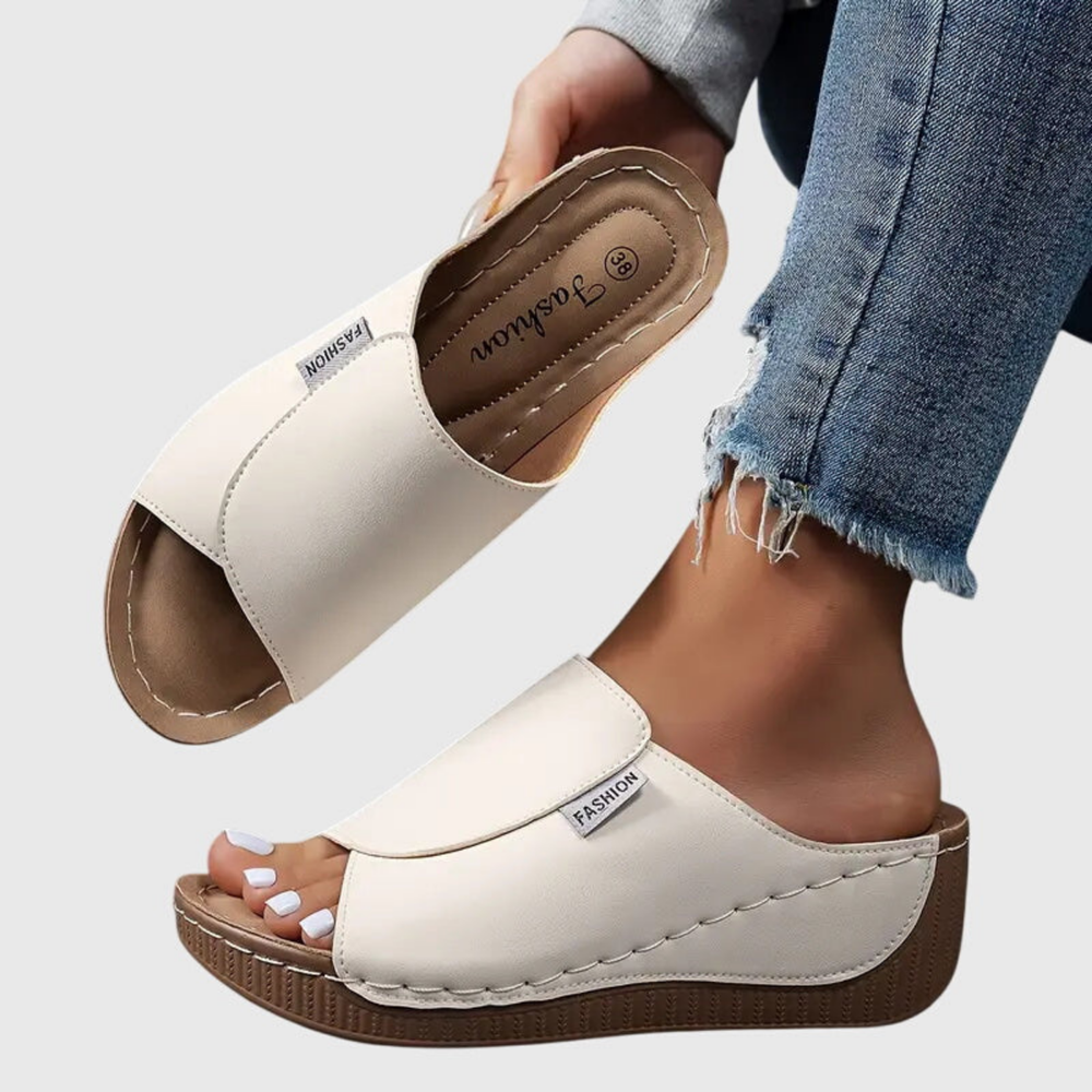 Sloane | Women's Leather Open Toe Platform Wedge Slide Sandals Carol & Margaret Wilmington