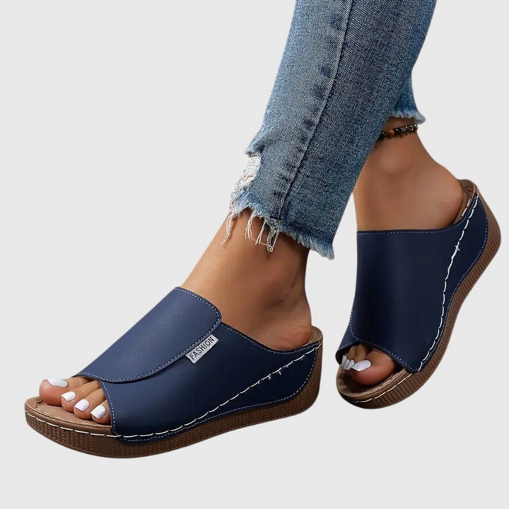 Sloane | Women's Leather Open Toe Platform Wedge Slide Sandals Carol & Margaret Wilmington