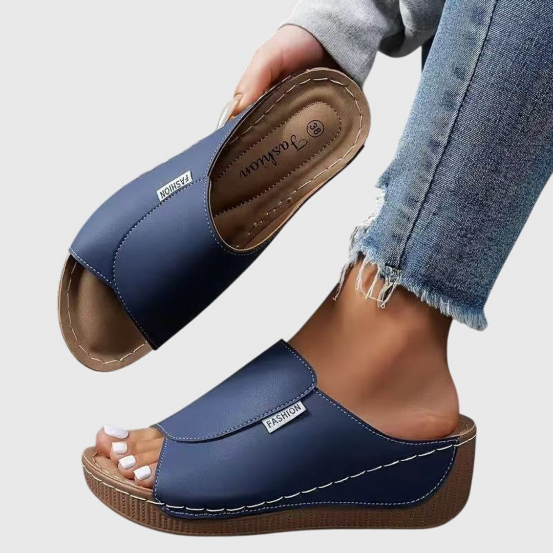 Sloane | Women's Leather Open Toe Platform Wedge Slide Sandals Carol & Margaret Wilmington