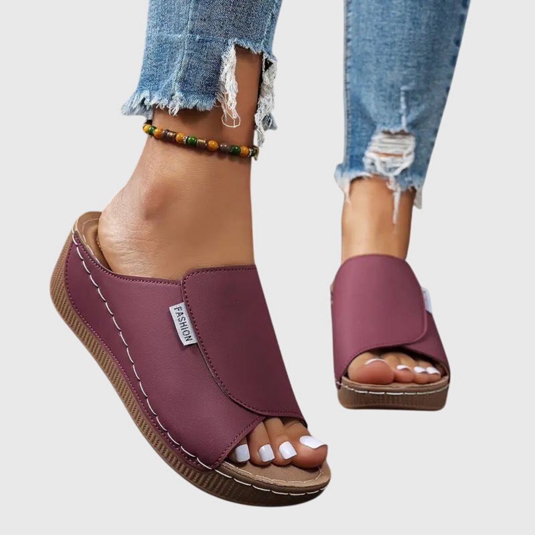Sloane | Women's Leather Open Toe Platform Wedge Slide Sandals Carol & Margaret Wilmington