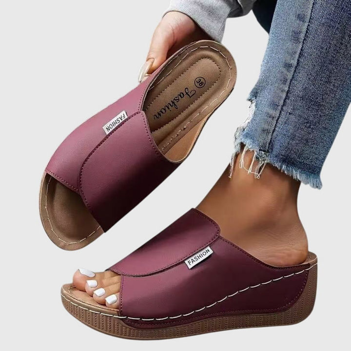 Sloane | Women's Leather Open Toe Platform Wedge Slide Sandals Carol & Margaret Wilmington