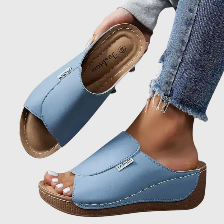 Sloane | Women's Leather Open Toe Platform Wedge Slide Sandals Carol & Margaret Wilmington