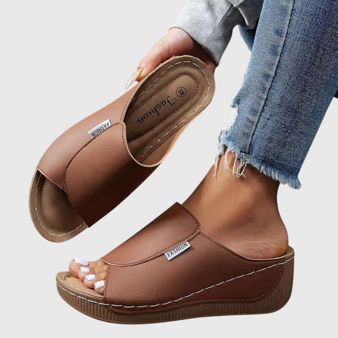 Sloane | Women's Leather Open Toe Platform Wedge Slide Sandals Carol & Margaret Wilmington