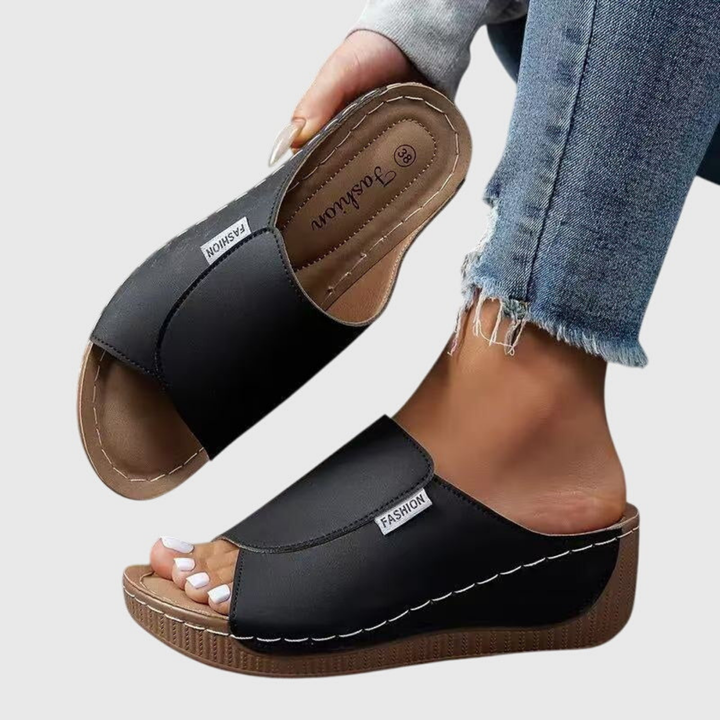 Sloane | Women's Leather Open Toe Platform Wedge Slide Sandals Carol & Margaret Wilmington