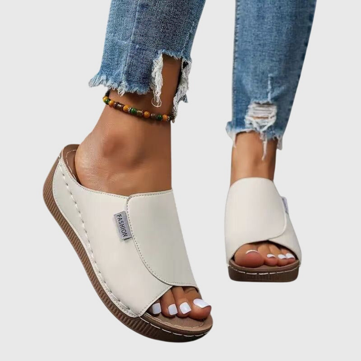 Sloane | Women's Leather Open Toe Platform Wedge Slide Sandals Carol & Margaret Wilmington