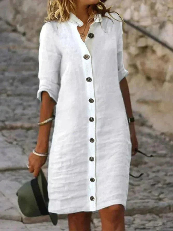 Sloane | Women's Linen Collared Button-Down Shirt Dress