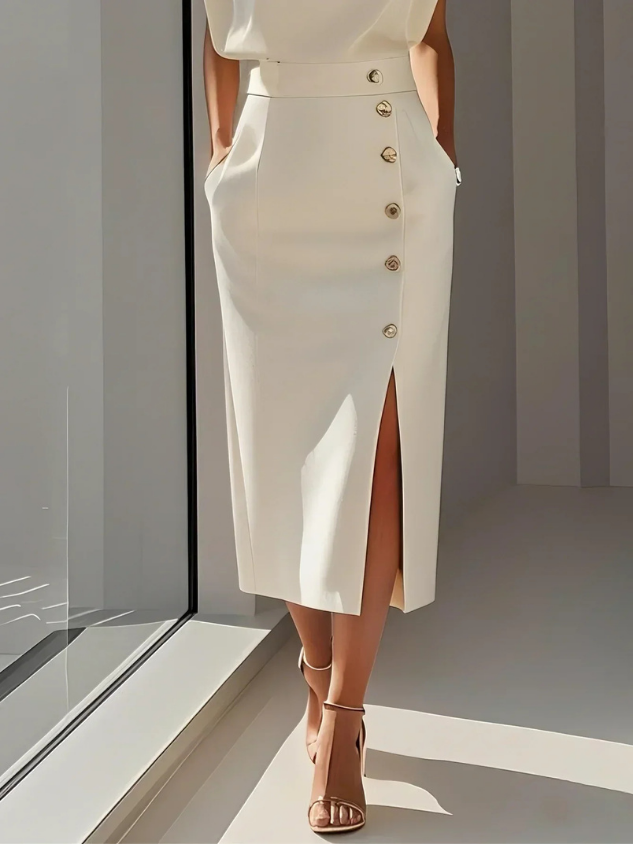 Sloane | Women's Stretch Sleeveless Button Front Slit Midi Dress Carol & Margaret Wilmington