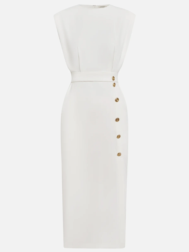 Sloane | Women's Stretch Sleeveless Button Front Slit Midi Dress Carol & Margaret Wilmington