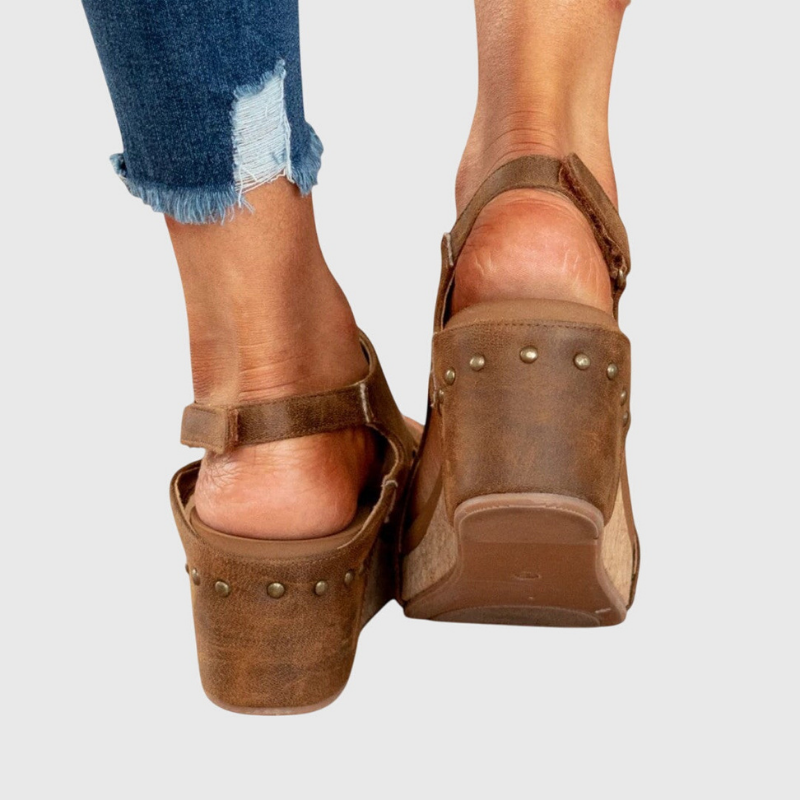 Solène | Women's Leather Open Toe Cork Wedge Slingback Sandals Carol & Margaret Wilmington
