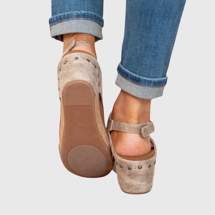 Solène | Women's Leather Open Toe Cork Wedge Slingback Sandals Carol & Margaret Wilmington