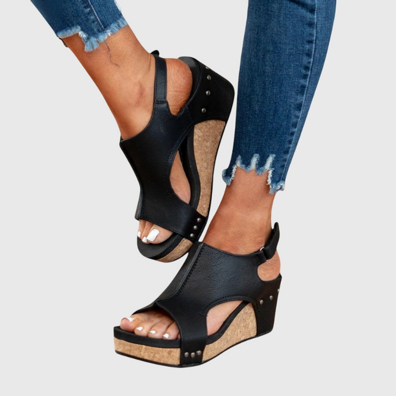 Solène | Women's Leather Open Toe Cork Wedge Slingback Sandals Carol & Margaret Wilmington