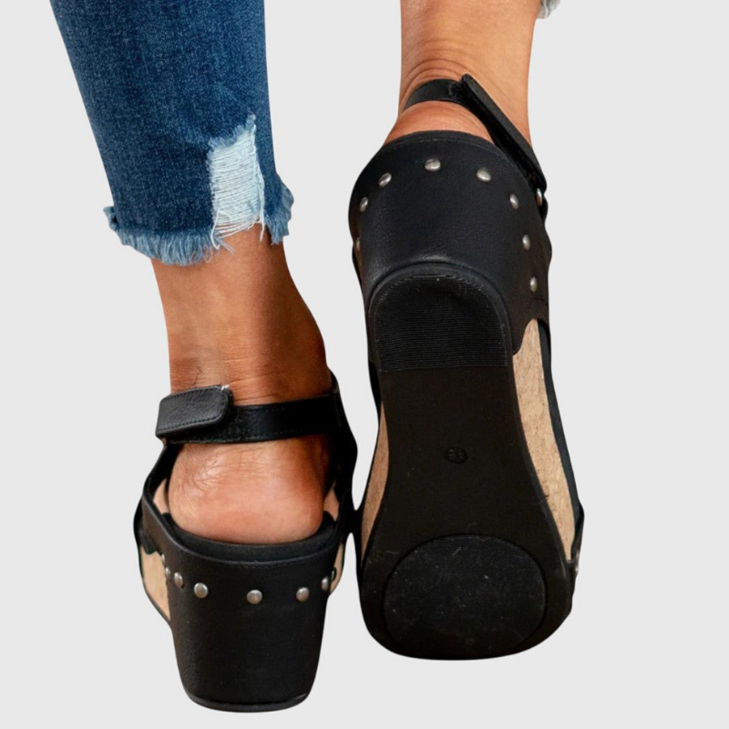 Solène | Women's Leather Open Toe Cork Wedge Slingback Sandals Carol & Margaret Wilmington