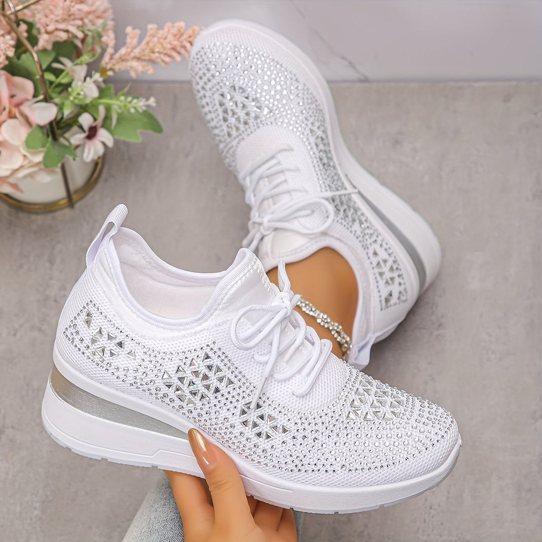 Womens Embellished Sneakers Lace Up Platform Sole