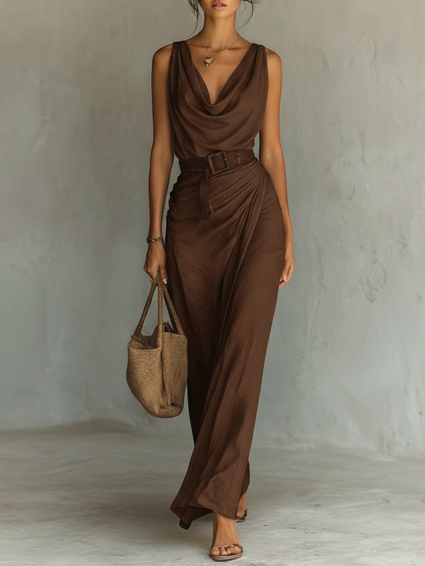 Veronica | Womens Sleeveless Draped Maxi Dress