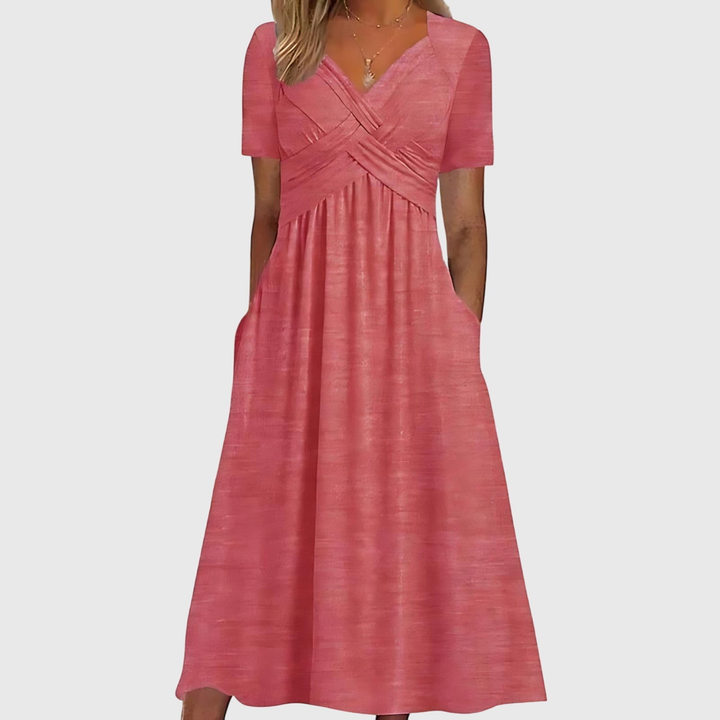 Sutton | Women's Stretch Cross-Front V-Neck Midi Dress Carol & Margaret Wilmington