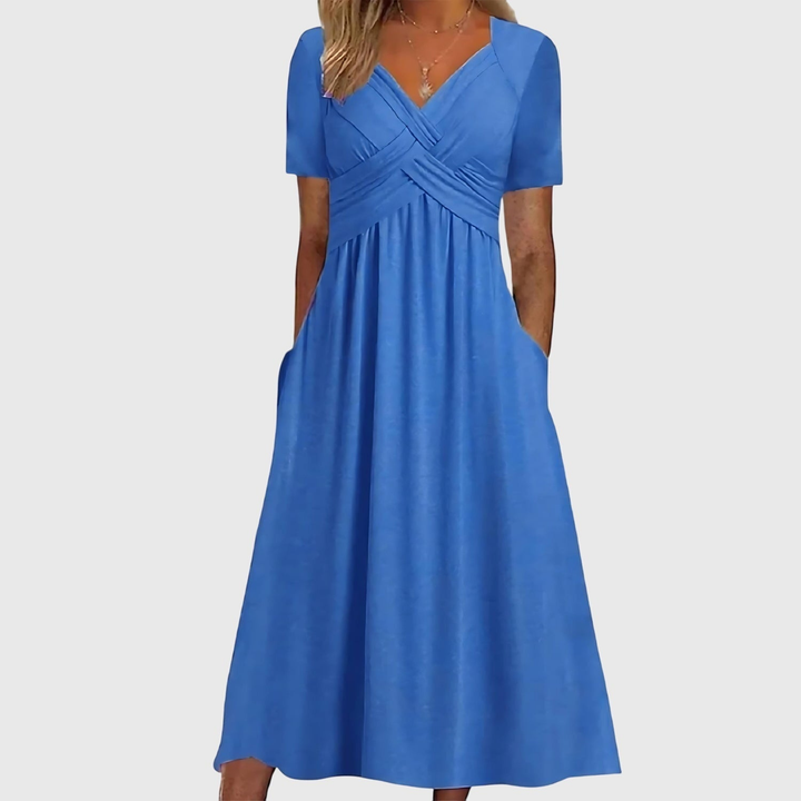Sutton | Women's Stretch Cross-Front V-Neck Midi Dress Carol & Margaret Wilmington
