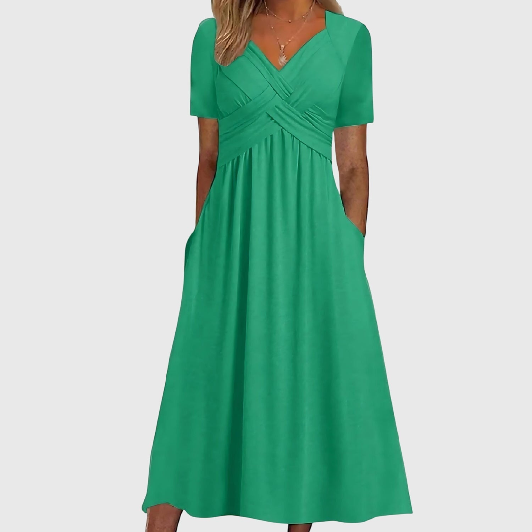 Sutton | Women's Stretch Cross-Front V-Neck Midi Dress Carol & Margaret Wilmington