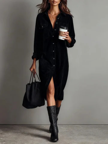 Sutton | Women's Velvet Collared Button-Down Chest Pocket Dress Carol & Margaret Wilmington