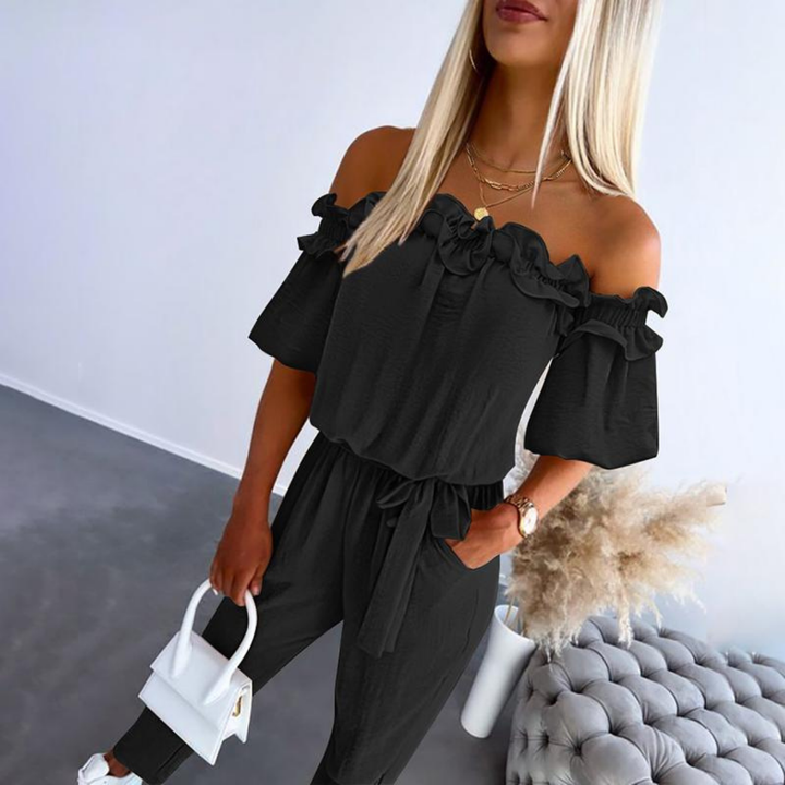 Tavi | Women's Cotton Off-Shoulder Ruffle Tie-Waist Jumpsuit Carol & Margaret Wilmington