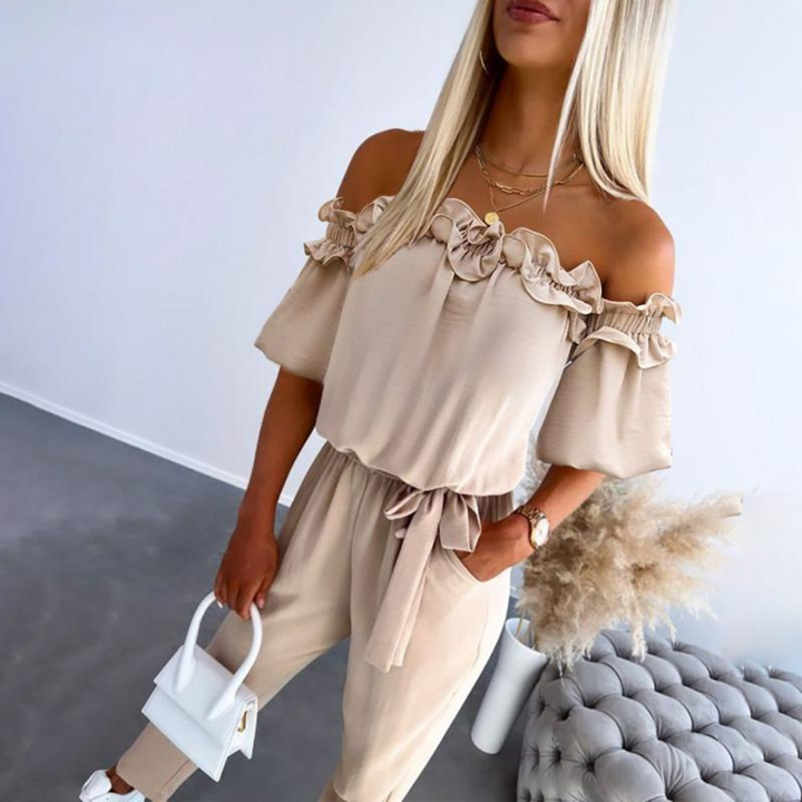 Tavi | Women's Cotton Off-Shoulder Ruffle Tie-Waist Jumpsuit Carol & Margaret Wilmington