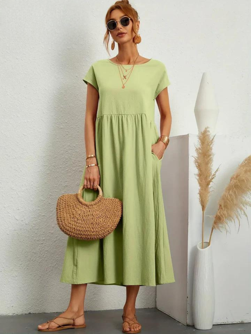 Tenley | Women's Cotton Cap Sleeve Gathered Waist Midi Dress Carol & Margaret Wilmington