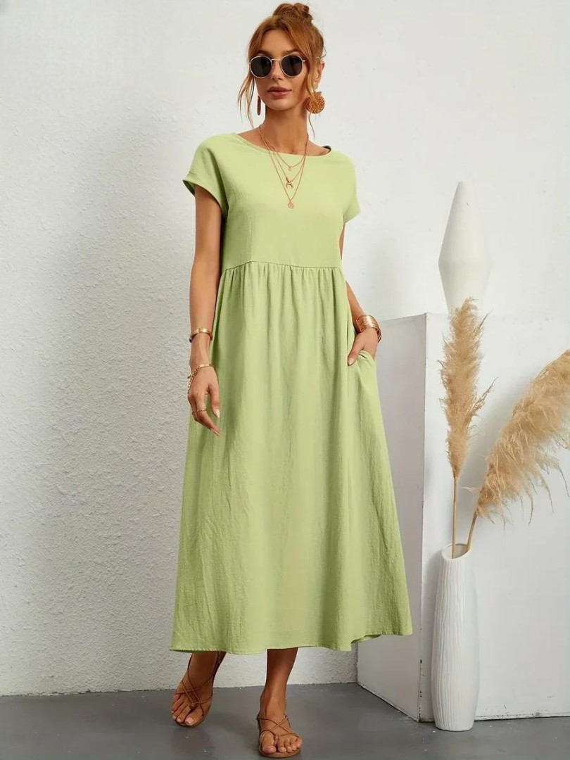Tenley | Women's Cotton Cap Sleeve Gathered Waist Midi Dress Carol & Margaret Wilmington