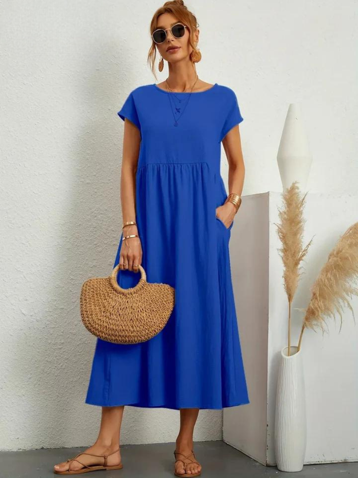 Tenley | Women's Cotton Cap Sleeve Gathered Waist Midi Dress Carol & Margaret Wilmington
