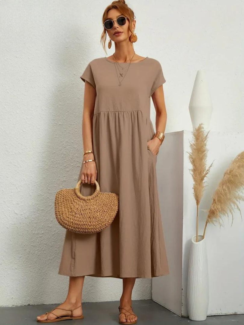 Tenley | Women's Cotton Cap Sleeve Gathered Waist Midi Dress Carol & Margaret Wilmington