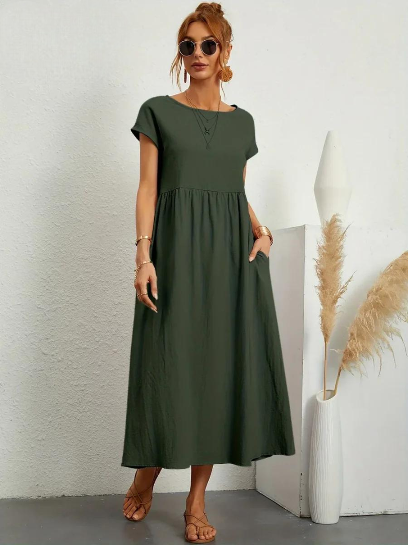 Tenley | Women's Cotton Cap Sleeve Gathered Waist Midi Dress Carol & Margaret Wilmington