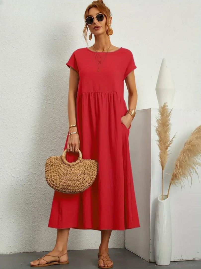 Tenley | Women's Cotton Cap Sleeve Gathered Waist Midi Dress Carol & Margaret Wilmington