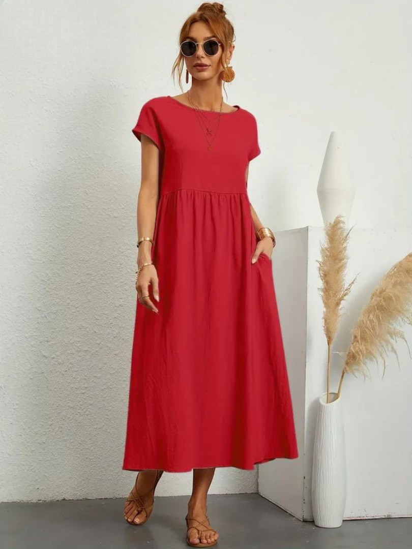 Tenley | Women's Cotton Cap Sleeve Gathered Waist Midi Dress Carol & Margaret Wilmington