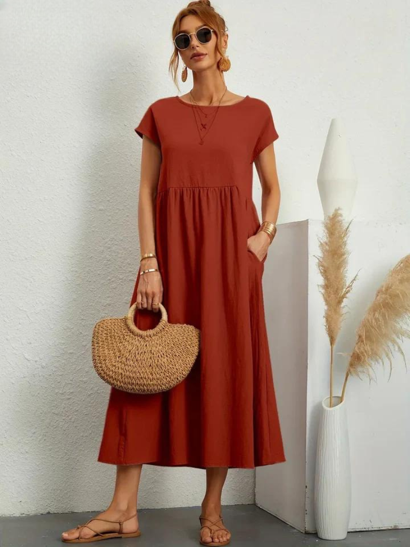 Tenley | Women's Cotton Cap Sleeve Gathered Waist Midi Dress Carol & Margaret Wilmington