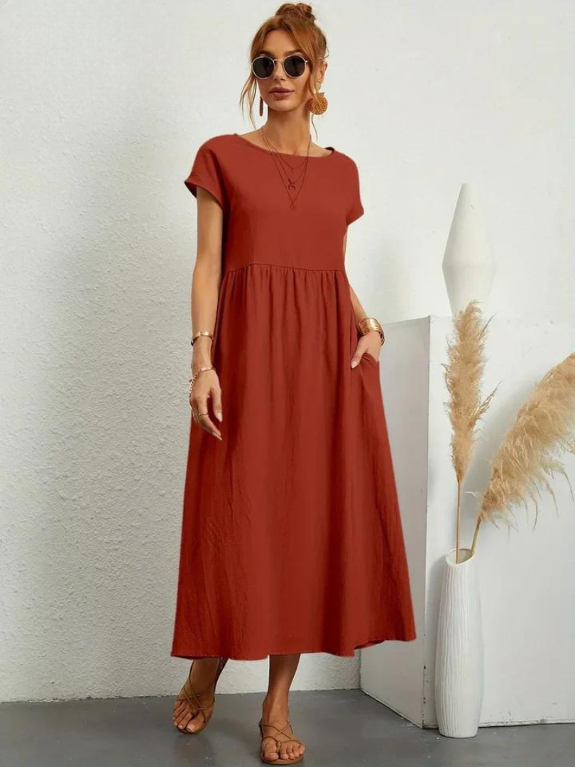 Tenley | Women's Cotton Cap Sleeve Gathered Waist Midi Dress Carol & Margaret Wilmington