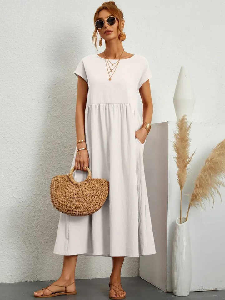 Tenley | Women's Cotton Cap Sleeve Gathered Waist Midi Dress Carol & Margaret Wilmington