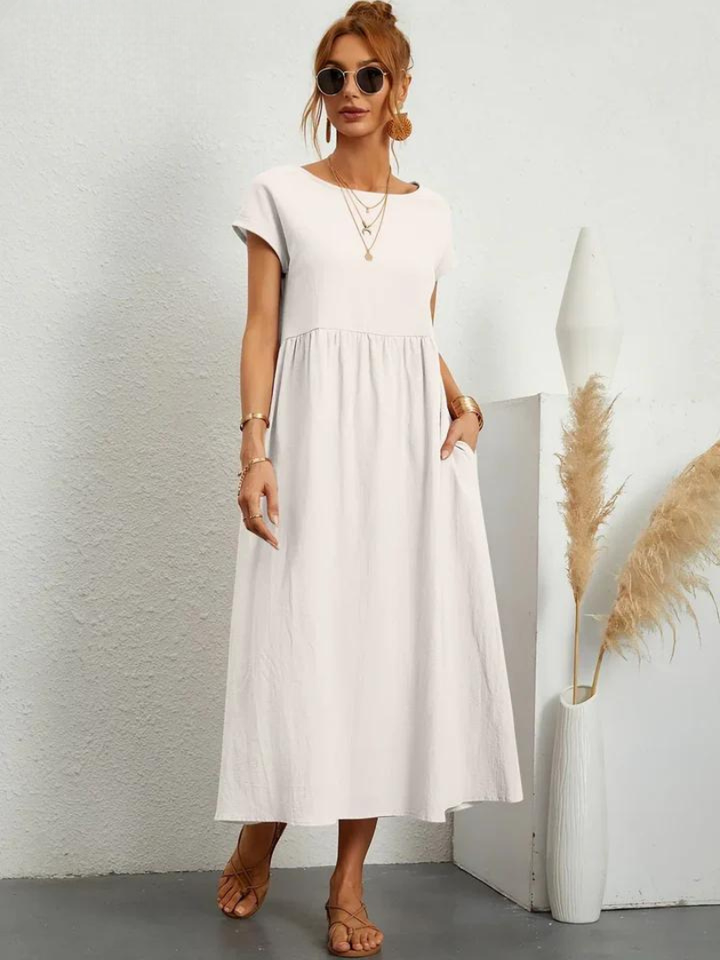 Tenley | Women's Cotton Cap Sleeve Gathered Waist Midi Dress Carol & Margaret Wilmington