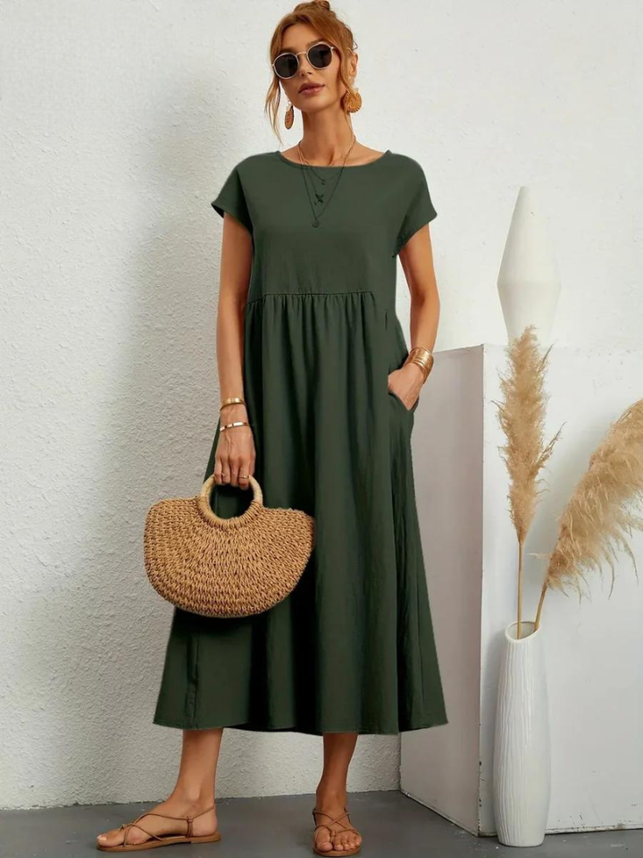 Tenley | Women's Cotton Cap Sleeve Gathered Waist Midi Dress Carol & Margaret Wilmington