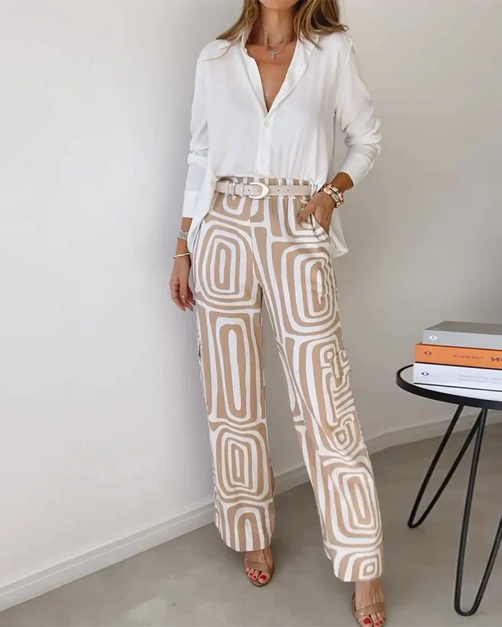 Tessa | Women's Stretch High-Waist Belted Trousers & Shirt Set Carol & Margaret Wilmington